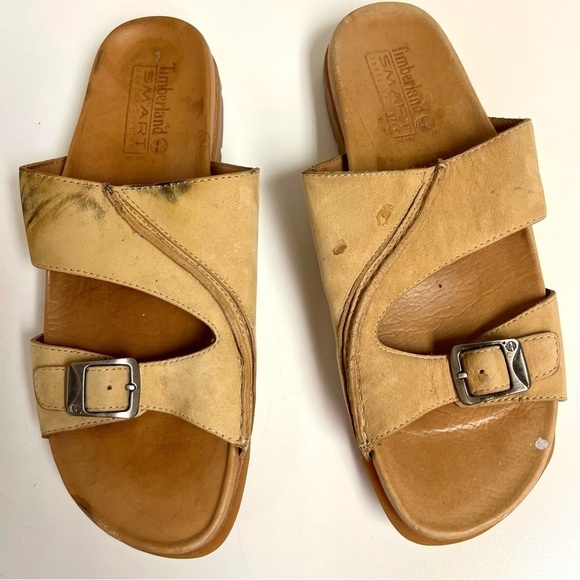 Womens Timberland Smart Comfort Sandals Size 9.5 Leather Beige Tan - Picture 1 of 9